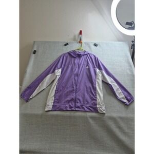 Adidas Windbreaker Jacket Women XL Purple White Graphic Logo Waterproof Full Zip